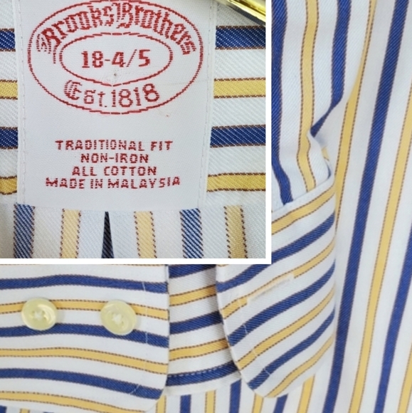 BROOKS Brothers  Yellow & Blue Stripe Traditional Fit Button Down 18 4/5 - Picture 1 of 12
